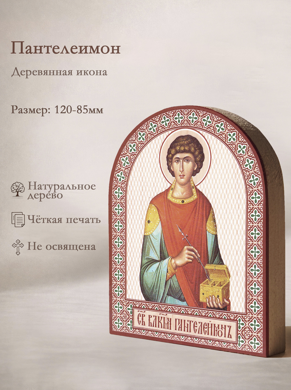 Икона аркой Пантелеимон, вмч. на дереве: 95 х 120 (Синопсисъ)