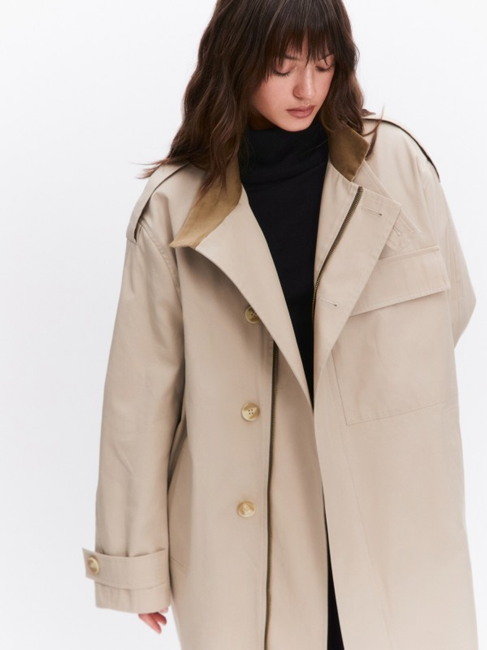 Тренч с вельветовым воротником