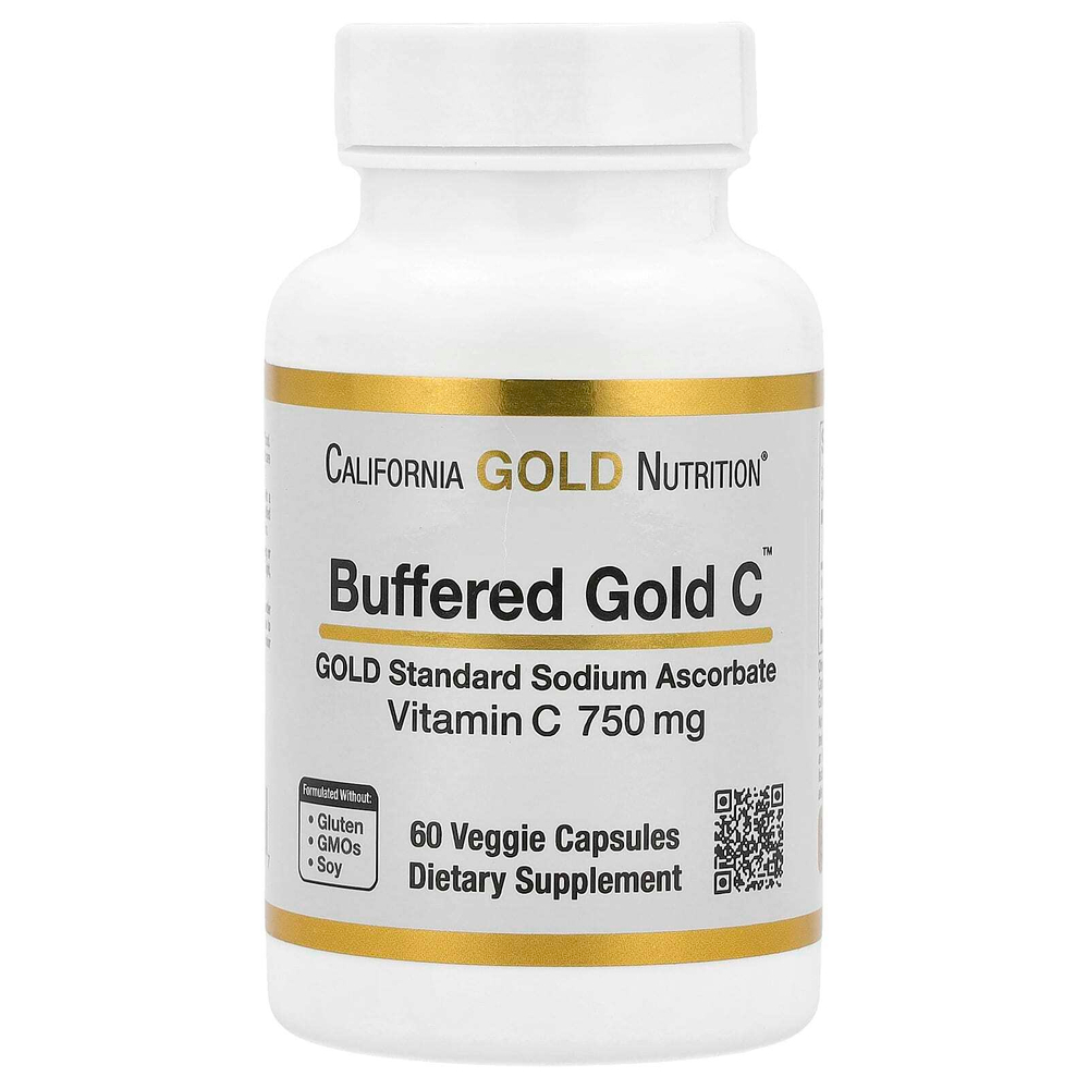 California Gold Nutrition, Buffered Gold C, аскорбат натрия (витамин C) GOLD Standard, 60 растительных капсул
