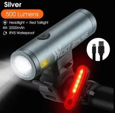 Фонарь велосипедный, передний West Biking YP0701332 (аккум. 2000 mAh, 5 режимов,USB)