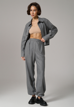 Брюки с поясом на резинке серые