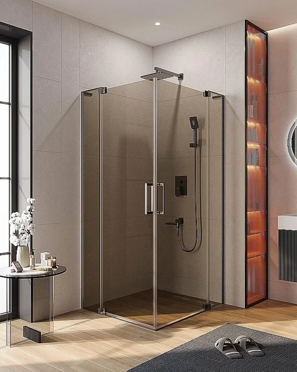 Душевой уголок Cezares Slider 90x110 AH-2-80/90-100/110-BR-GM стекло бронза/профиль матовая оружейная сталь