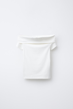 ZARA ТОП С ОТКРЫТЫМИ ПЛЕЧАМИ И ЗАКЛЕПКАМИ, БЕЛЫЙ