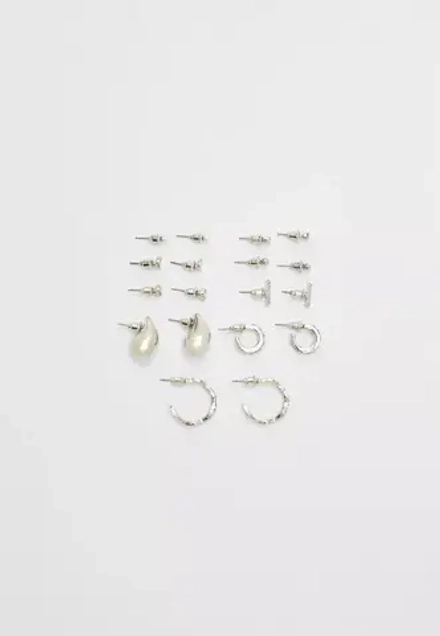 STRADIVARIUS Набор из 9 пар миниатюрных серёжек-капель, серый