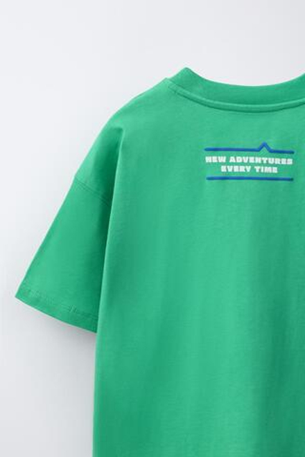 ZARA ФУТБОЛКА С ПРИНТОМ, ЗЕЛЕНЫЙ