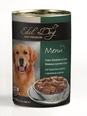 Edel Dog консервы для собак крупных пород нежные кусочки с кроликом и рисом в соусе