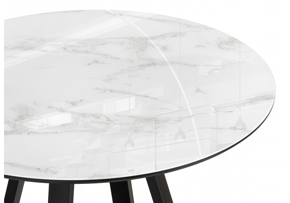 Стол стеклянный Woodville Норфолк 100 белый мрамор, черный