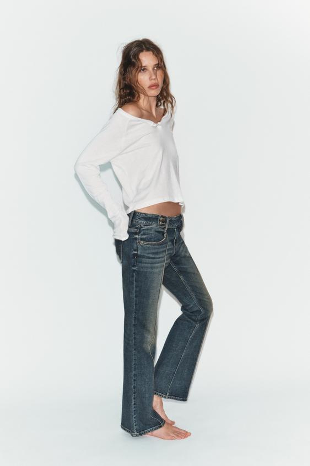ZARA ДЖИНСЫ TRF BOOTCUT С НИЗКОЙ ПОСАДКОЙ, СИНИЙ
