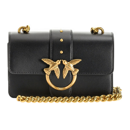 Сумка Pinko Classic Metal Chain Rivet One-Shoulder Bird Swallow Bag Cowhide Messenger Bag Mini Black Gold, 1P221P-Y6XT-Z99