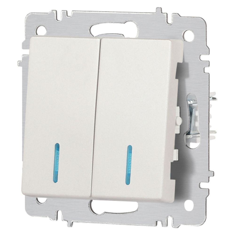 Выключатель Intro Accent 6-105-06 двойной с подсветкой, 10А-250В, IP20, СУ, AL/CU, перламутр | Intro