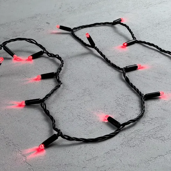 Светодиодная гирлянда с колпачком 100 красных LED ламп 10 м., 24В., черный провод ПВХ, IP65, LTC (PST100CAP-11-1R)