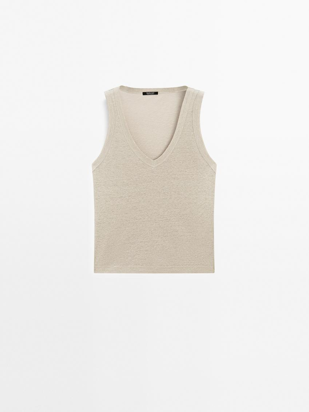 Massimo Dutti Топ из 100% льна, светло-зеленый