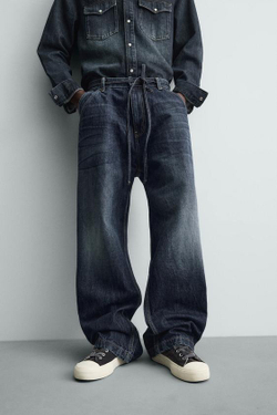 ZARA ДЖИНСЫ BAGGY FIT, СИНИЙ