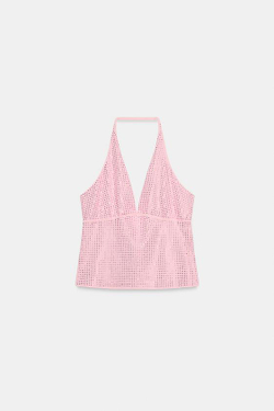 ZARA БЛЕСТЯЩИЙ ТОП С ГОРЛОВИНОЙ ХАЛТЕР, МЯГКИЙ РОЗОВЫЙ