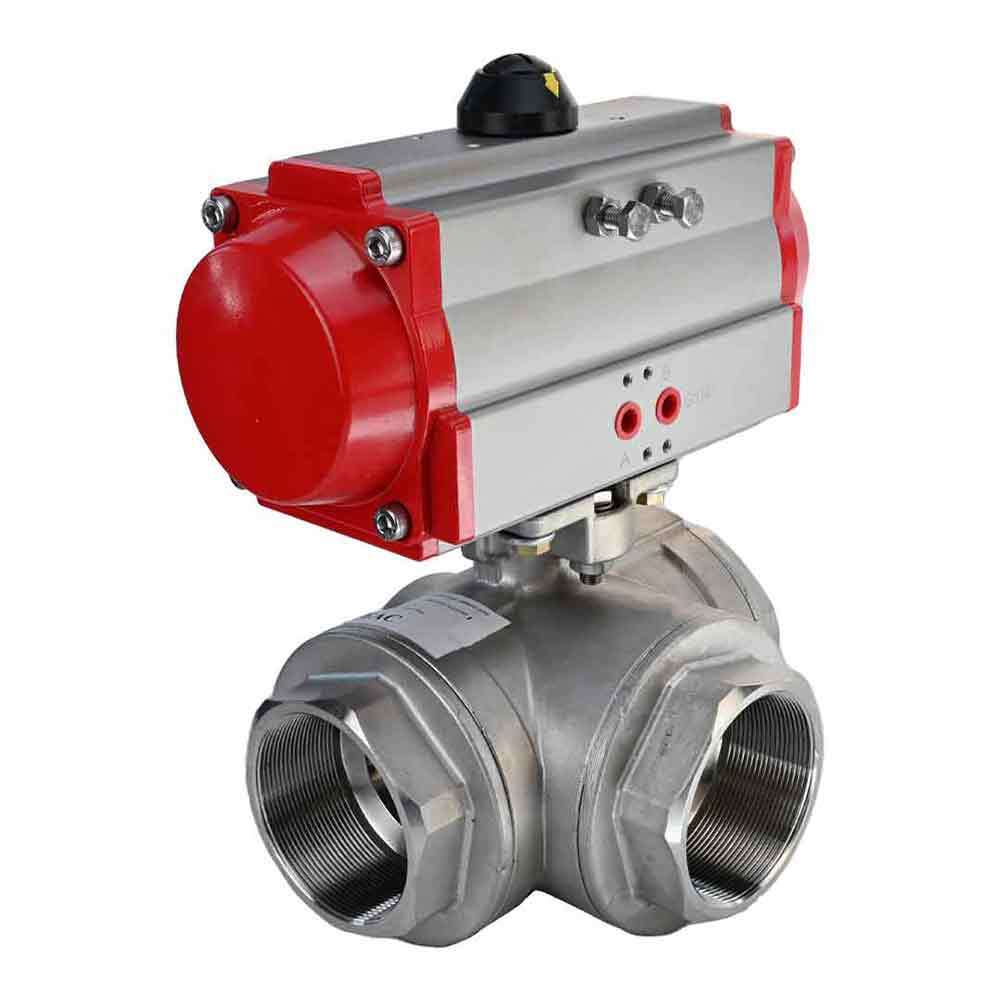 Stainless steel ball valve Elephant 3h-l-rpss316200mm-iso-pnevpr-da, body material - stainless steel AISI 316, ball material - stainless steel AISI 316, seal - PTFE, pneumatic actuator operated