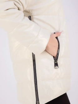 Куртка женская кожаная утепленная с капюшоном