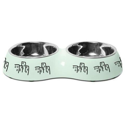 Миска металлическая двойная на пластиковой подставке "Город", 2*0,22л, Triol