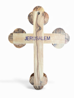 Крест распятие Иерусалимский из оливы, с белым перламутром, 4 вставками, высота 14 см