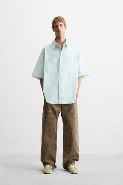 ZARA РУБАШКА ИЗ ВЫСОКОТЕХНОЛОГИЧНОЙ ТКАНИ, ГОЛУБОЙ