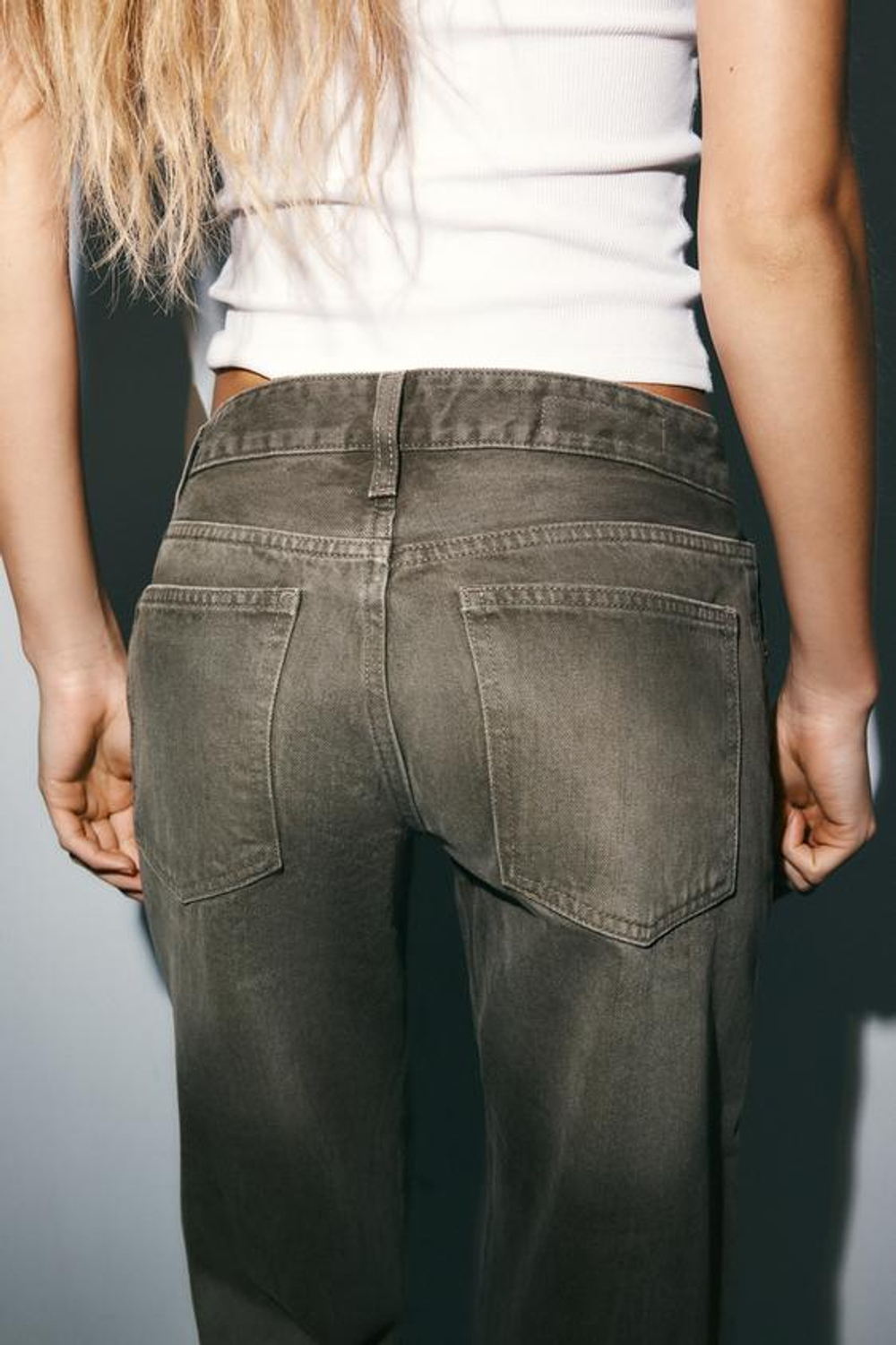 ZARA ДЖИНСЫ TRF WIDE LEG С НИЗКОЙ ПОСАДКОЙ, СВЕТЛЫЙ ХАКИ