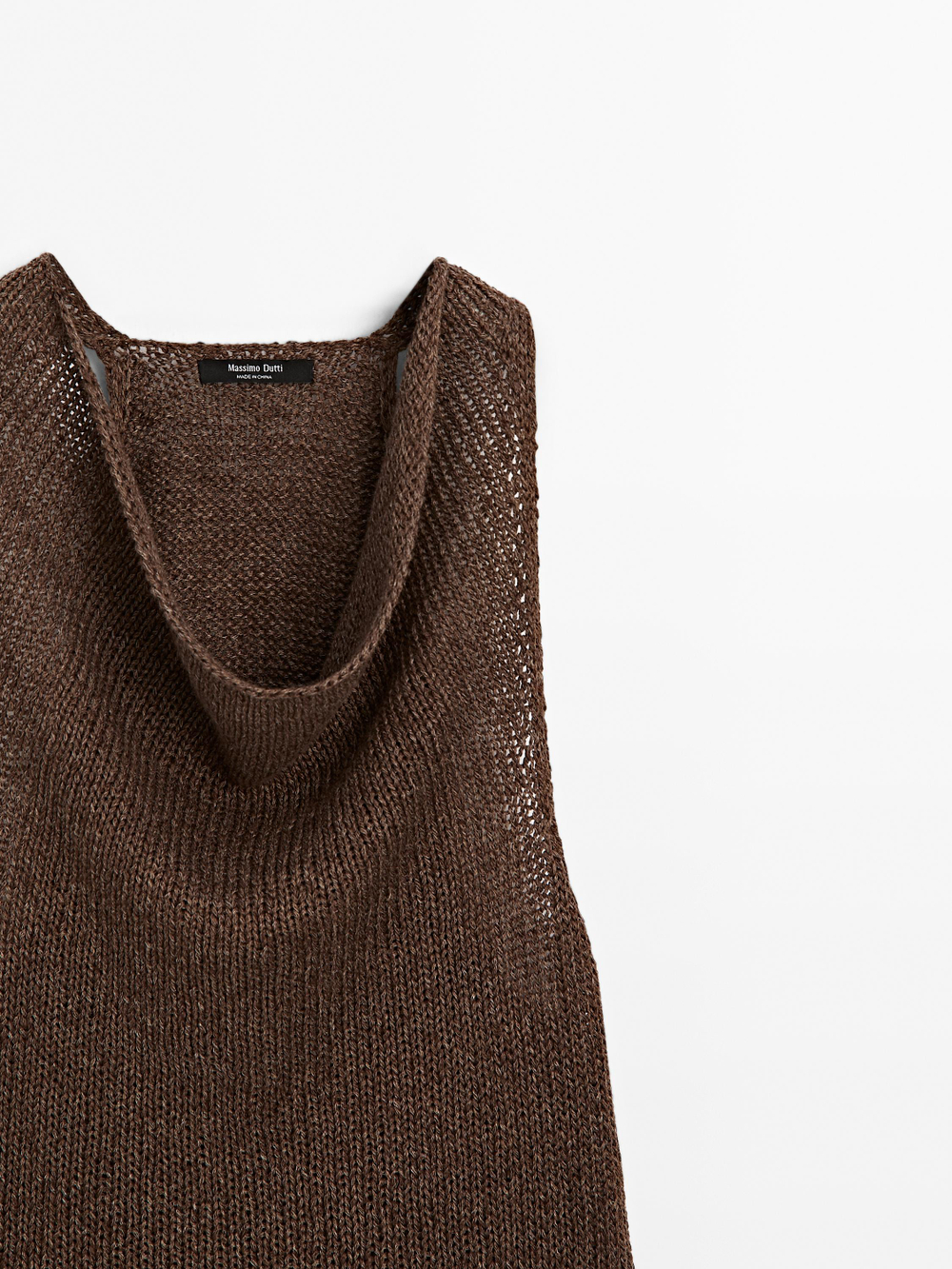 Massimo Dutti Вязаный топ-халтер из смесовой льняной ткани, коричневый