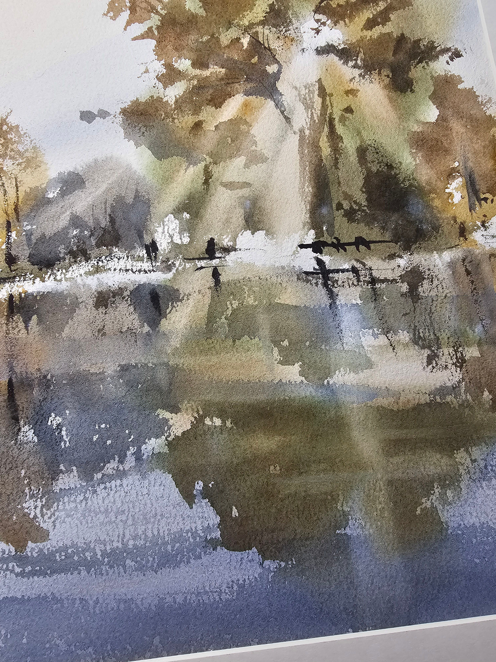 Картина авторская акварельная в паспарту 30х40 см на стену для интерьера "Берег Сетуни. Осень"