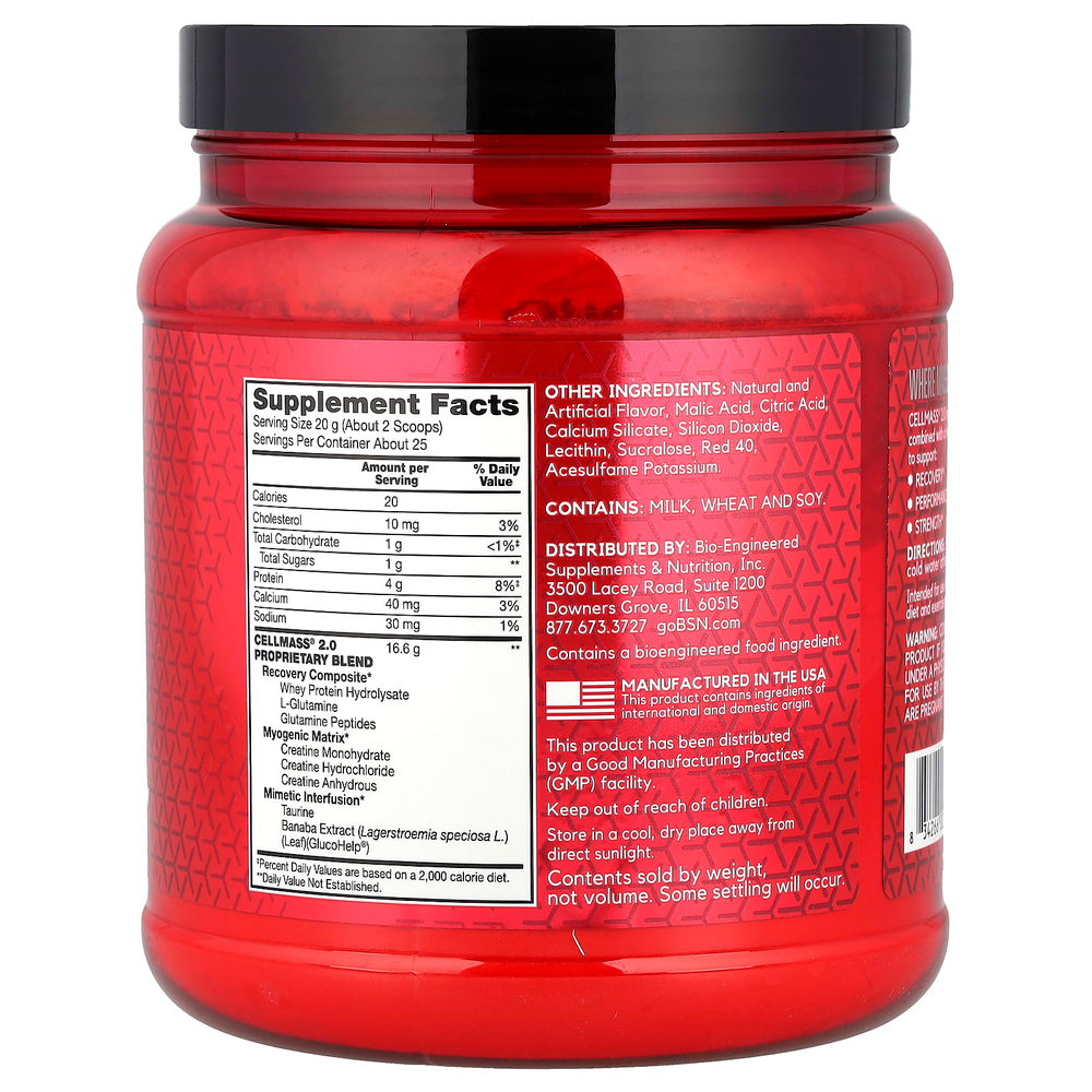 BSN, Cellmass 2.0, концентрированное средство для восстановления после тренировки, арктические ягоды, 495 г (1,09 фунта)