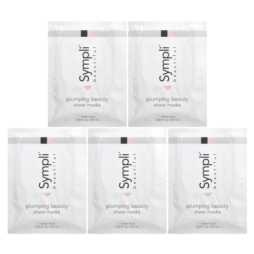 Sympli Beautiful, тканевая маска для повышения упругости кожи, 5 шт., 25 мл (0,85 жидк. унции) каждая