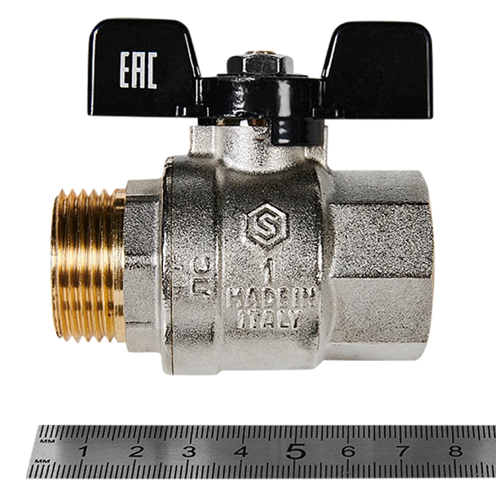 Кран шаровой полнопроходной STOUT - 1" (НР/ВР, PN40, Tmax 150°C, ручка-бабочка черная)