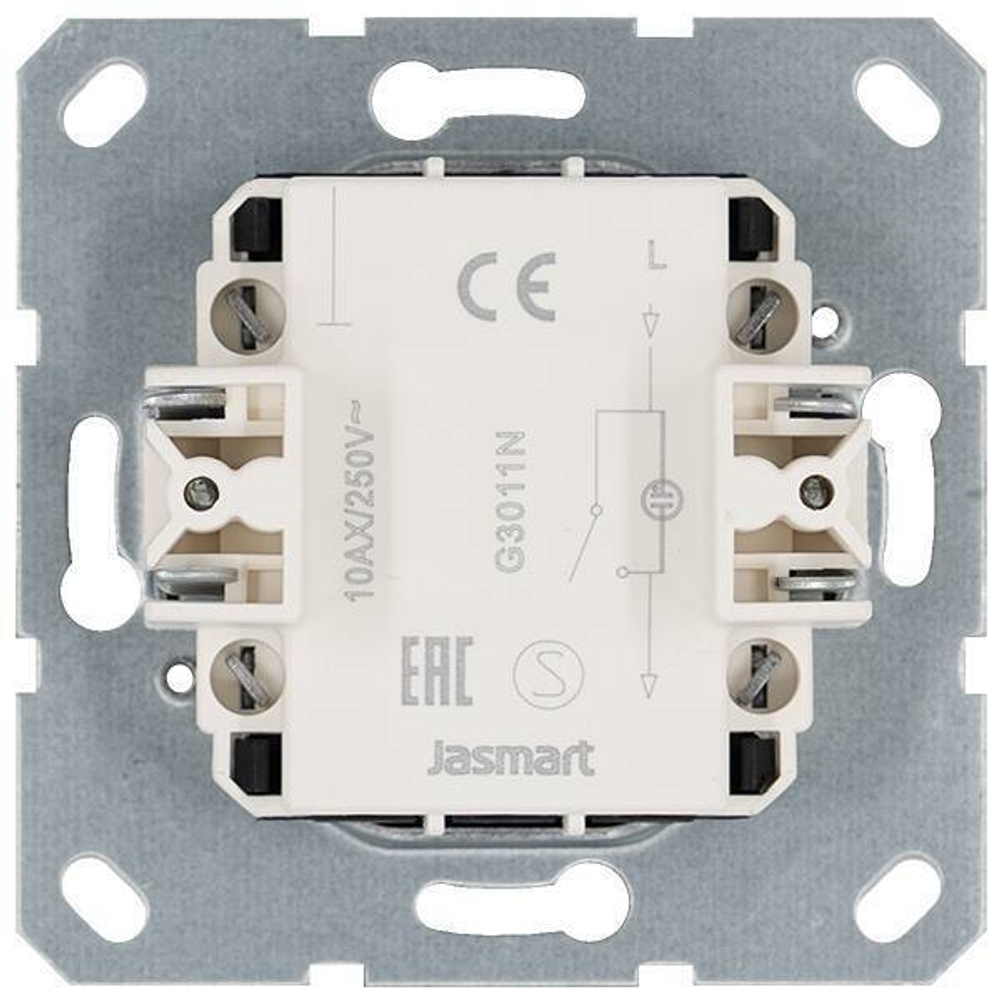 Выключатель одноклавишный со светодиодом 10A 250V~ с накладкой, цвет белый глянцевый