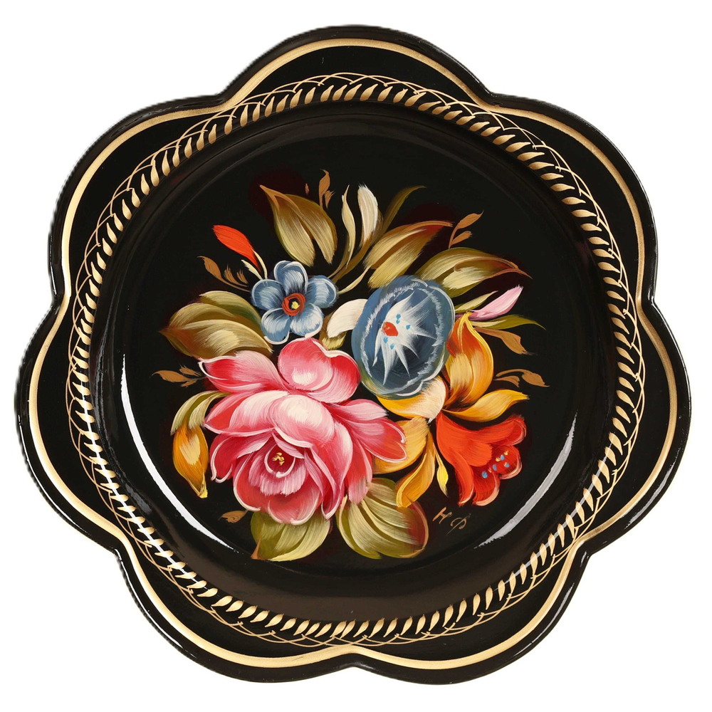 Жостовский поднос декоративный, размер 18 см (A1), металлический