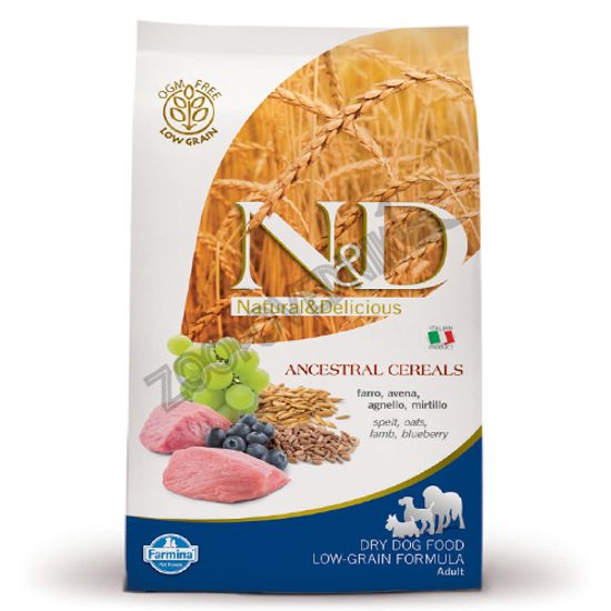 Farmina N&D Ancestral Grain Lamb, Spelt, Oats & Blueberry Adult Medium & Maxi Корм сухой низкозерновой для собак средних и крупных пород с ягненком и черникой 12 кг
