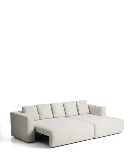 3-местный диван-кровать Marela бежевый шенилл с кушеткой справа 276 см