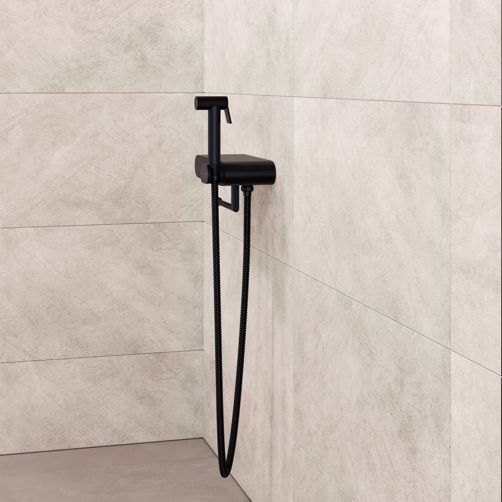 Смеситель с полочкой и держателем туалетной бумаги, с гигиеническим душем - RGW SP-222B, черный