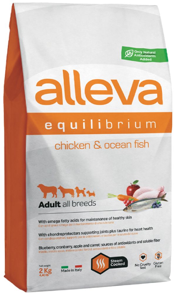Alleva Equilibrium Dog сухой корм для взрослых собак всех пород, курица и океаническая рыба 2кг