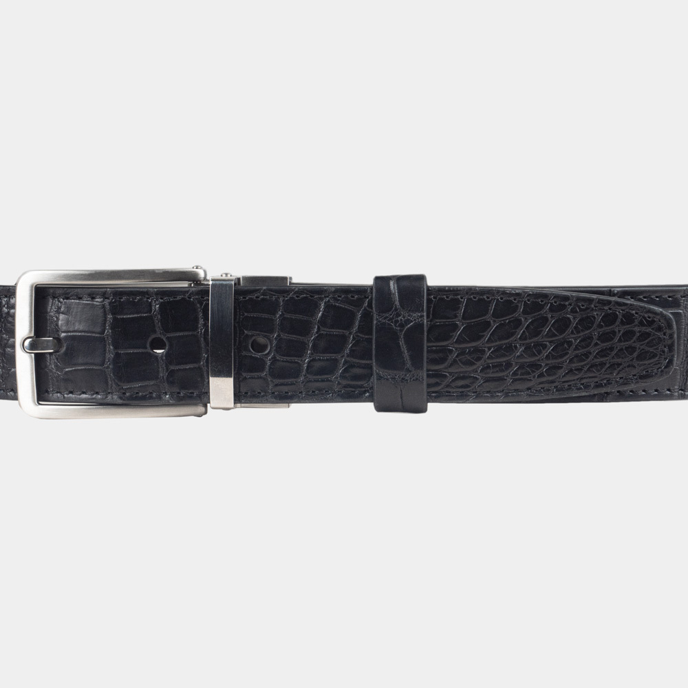 Ремень кожаный мужской из натуральной кожи крокодила 35 мм, чёрный