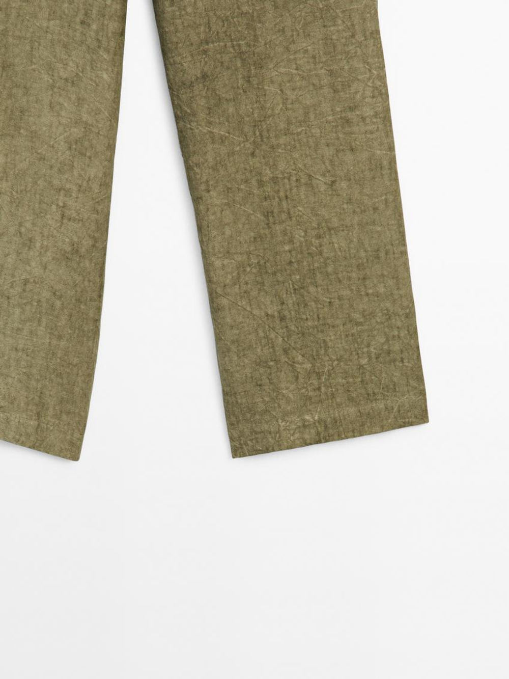 Massimo Dutti Струящиеся брюки из 100% льна, оливковый
