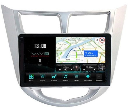 Магнитола для Hyundai Solaris (рамка серебро) 2010-2016 - Vaycar VA23-0067 на Android 13, 8-ядер, 2Гб-32Гб, 4G SIM-слот