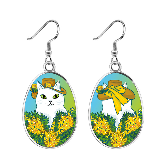 Серьги "Котик с мимозой"