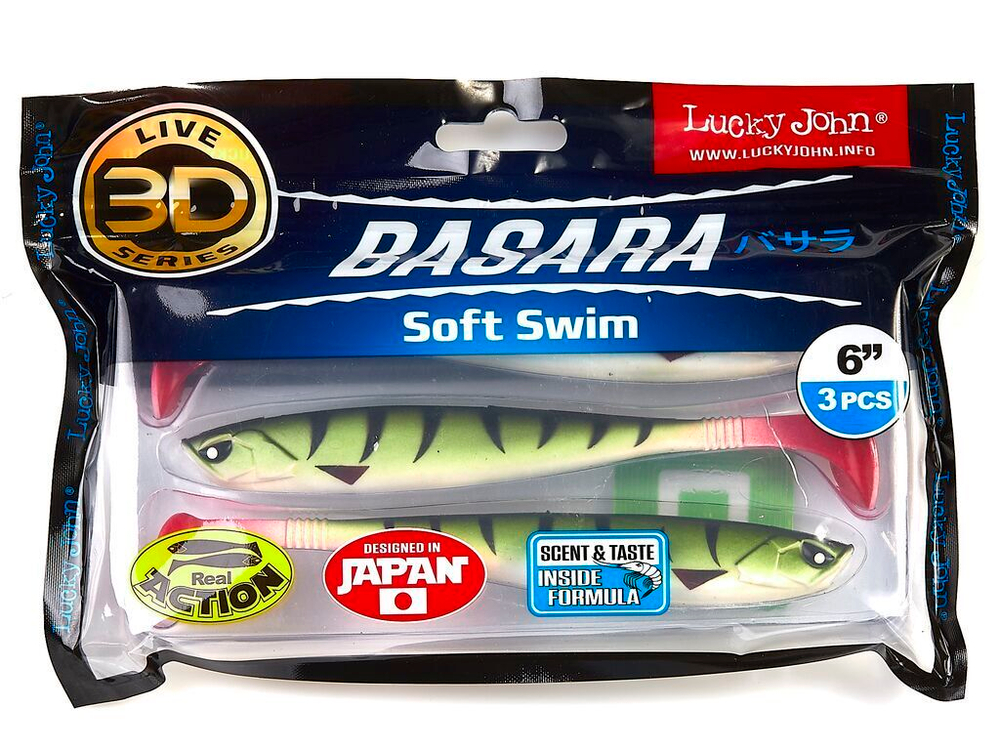 Виброхвост LUCKY JOHN Basara Soft Swim 3D, 6.0in (152 мм), цвет PG10, 3 шт.