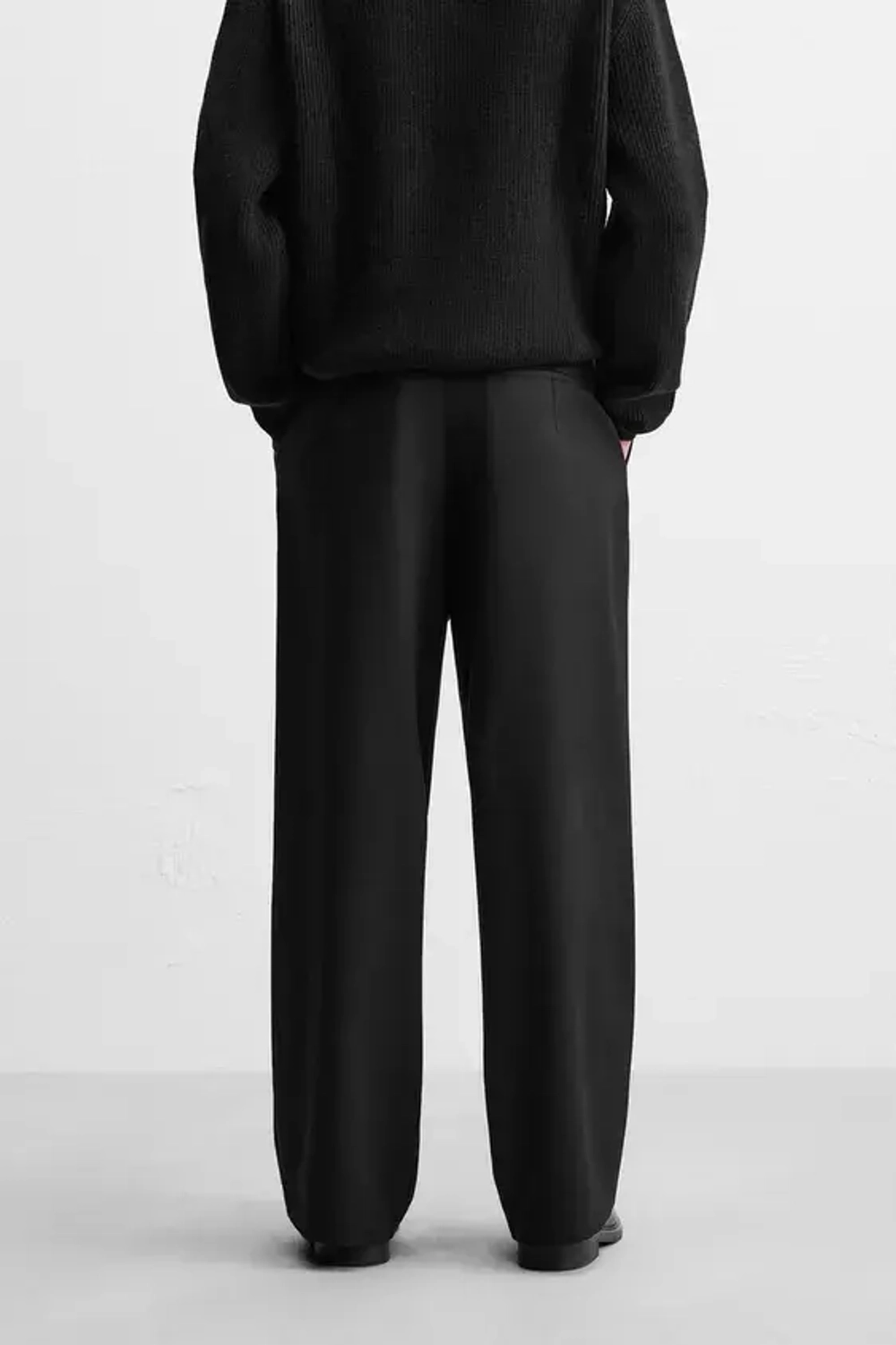 ZARA БРЮКИ WIDE-LEG СО СКЛАДКАМИ, ЧЕРНЫЙ