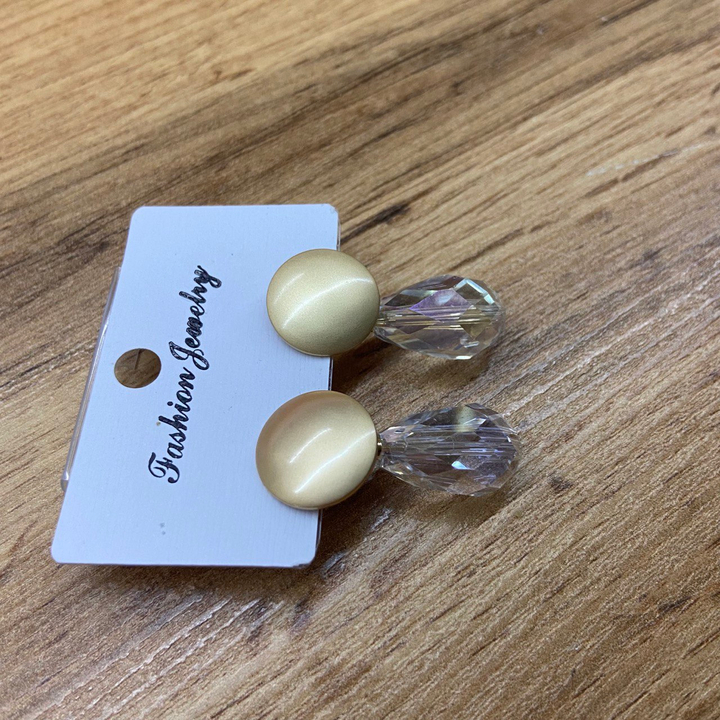 Серьги-гвоздики Сhameleon пластина круг матовый подвеска капля граненая плоская широкая металл золотистый