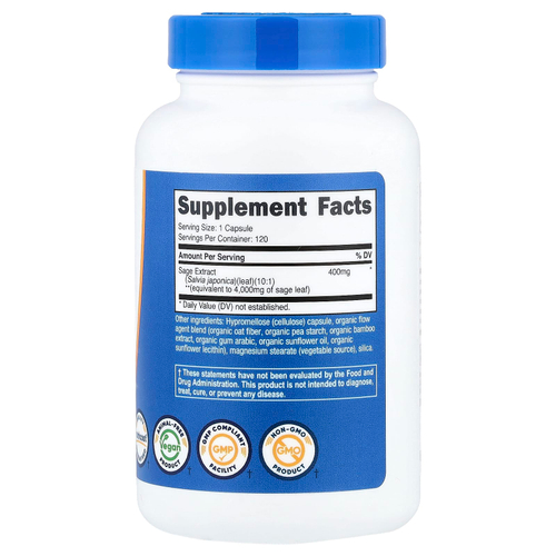 Nutricost, шалфей, 120 капсул (400 мг в 1 капсуле)