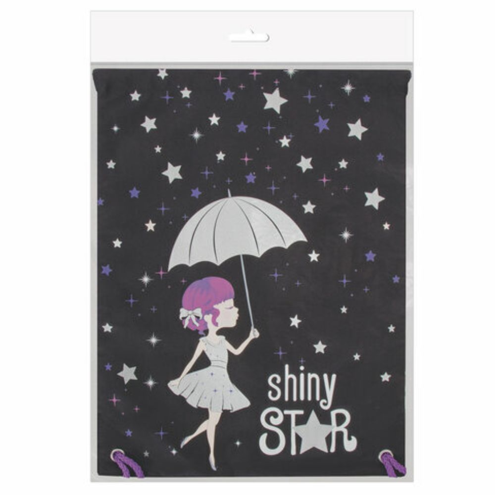 Мешок для обуви BRAUBERG PREMIUM, карман, подкладка, светоотражающие элементы, 43х33 см, Shiny star, 270283