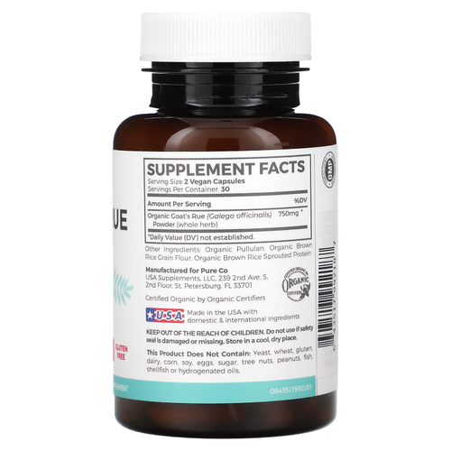Pure Co., Pure Mom, органическая козья рута, 60 веганских капсул (375 мг на капсулу)