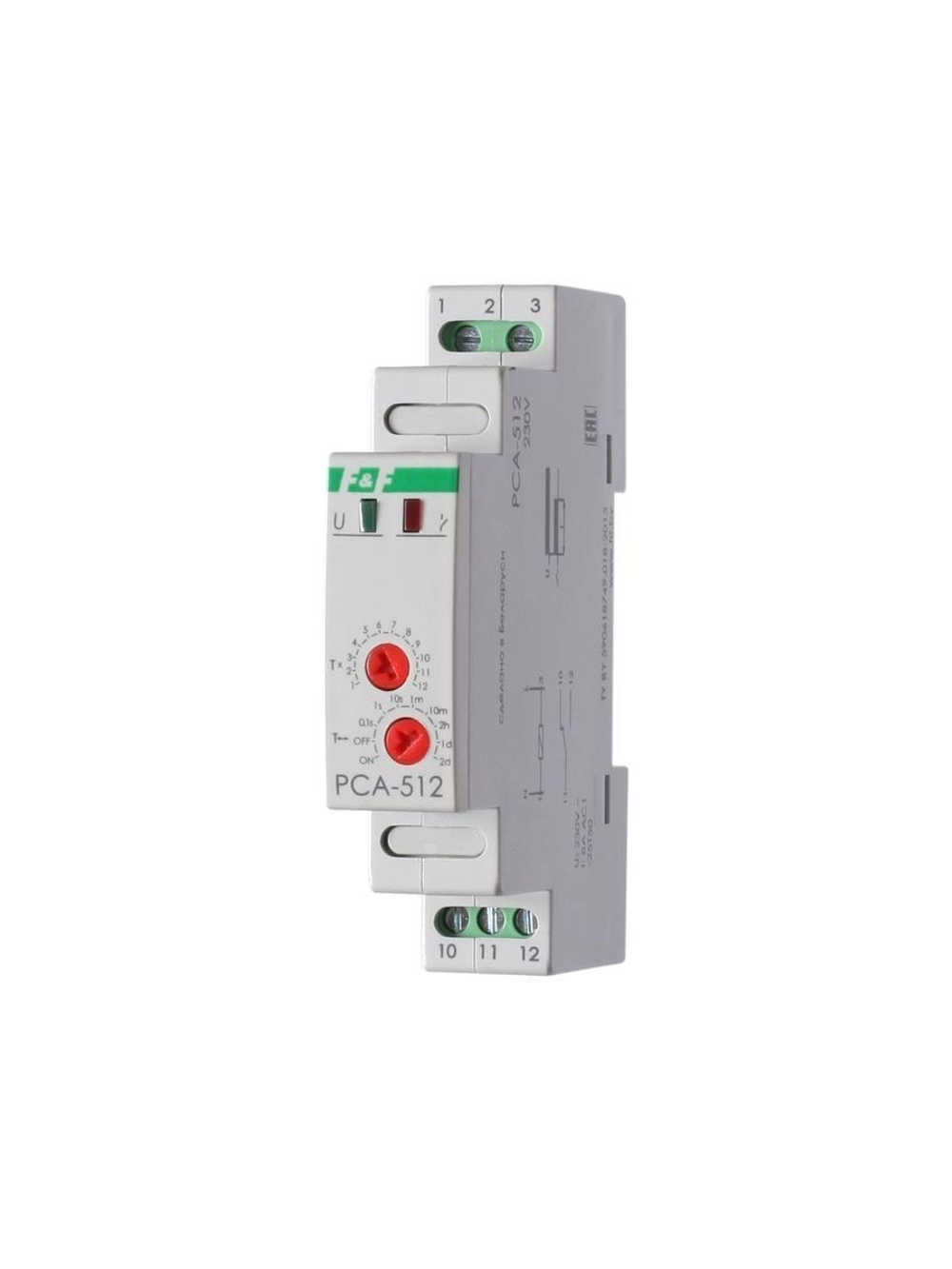 Реле времени PCA-512 8А 230В 1 перекл. IP20 задержка выключ. монтаж на DIN-рейке F&F EA02.001.001