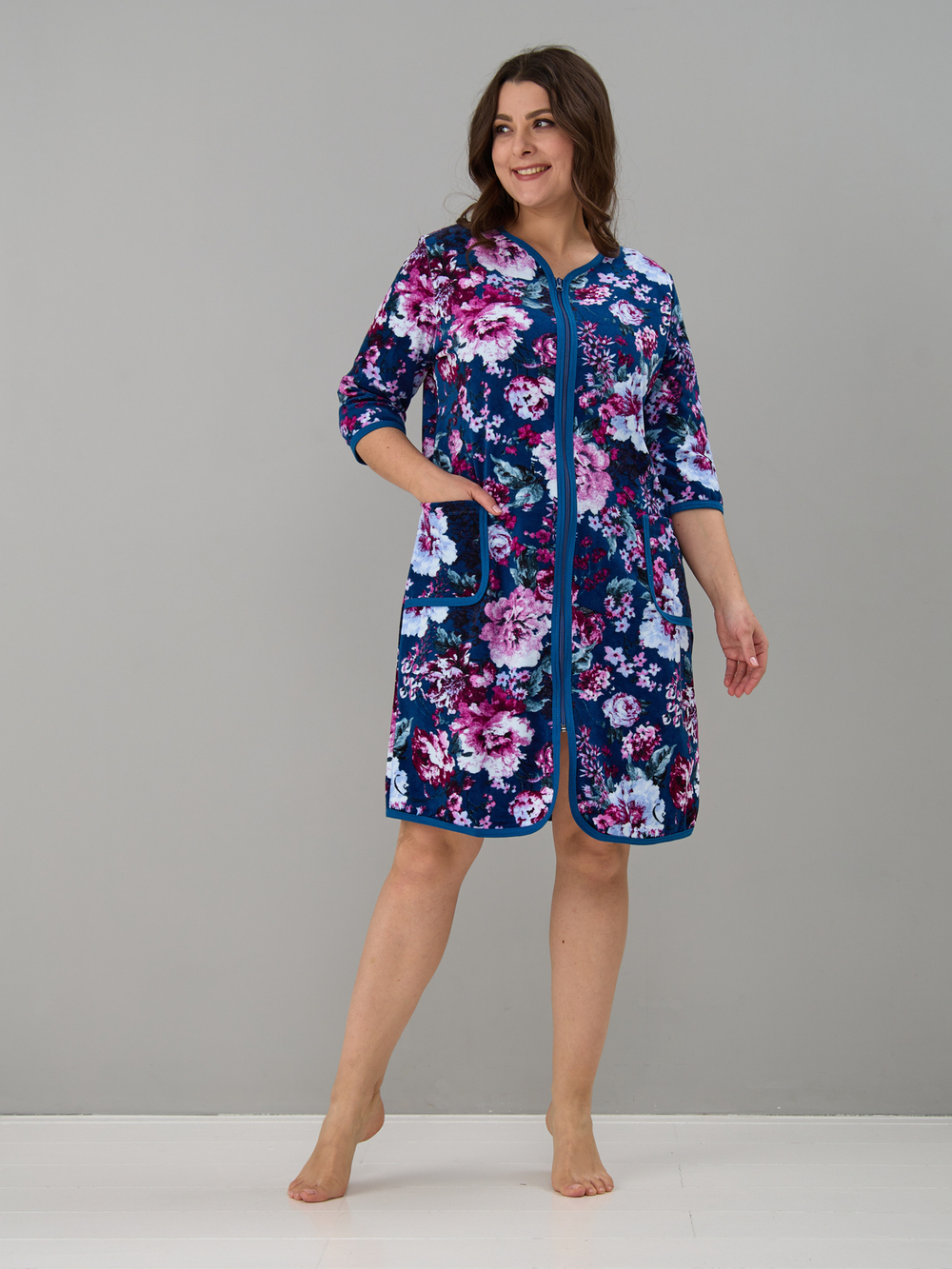 Халат Хвл-562/индиго-цветущийсад