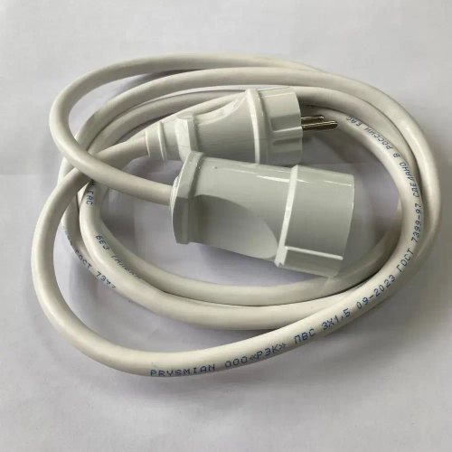 Удлинитель сетевой 2м с заземлением с одной розеткой IP20 16А ПВС ГОСТ 3х1,5 удлинитель бытовой, белый