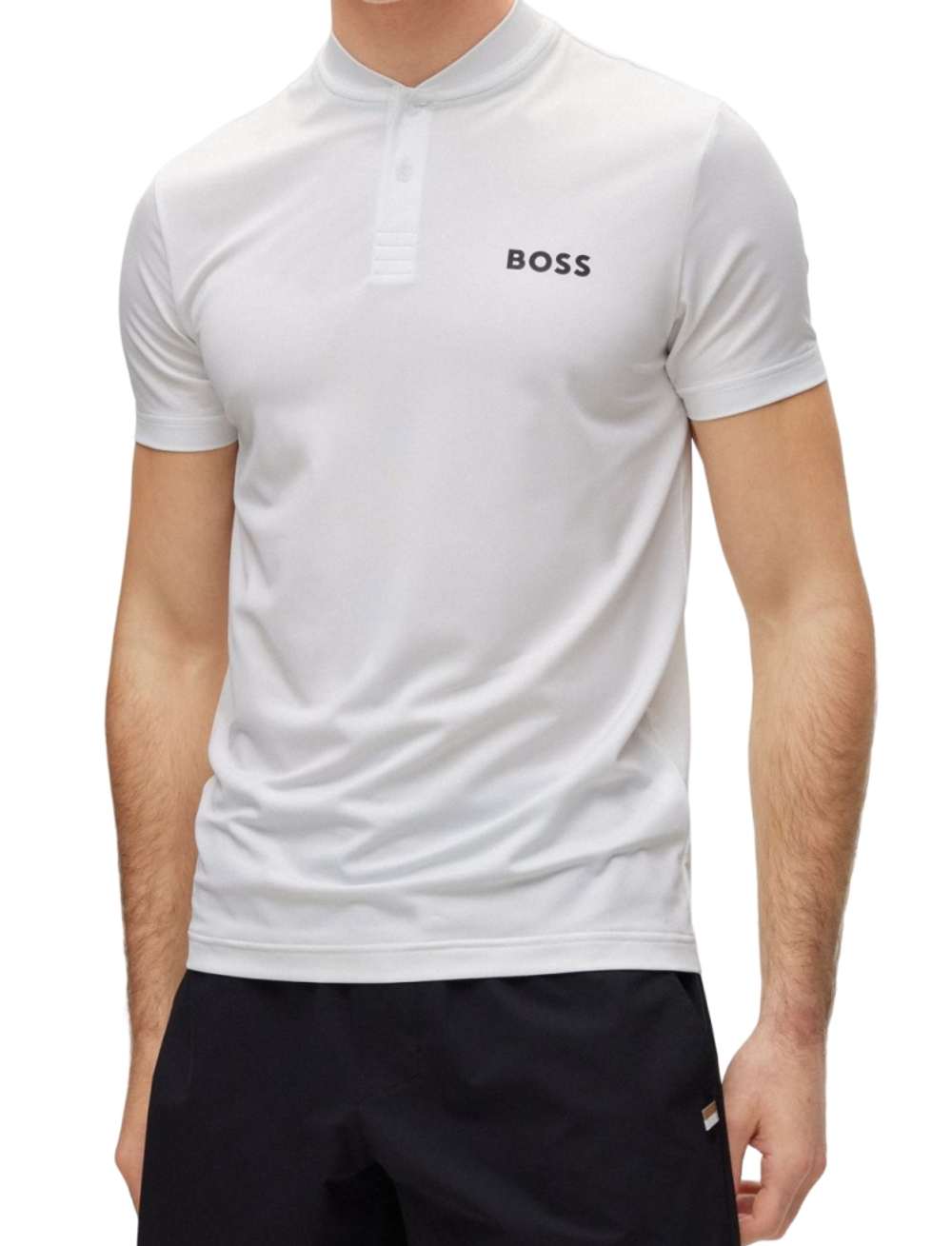 Мужское теннисное поло BOSS x Matteo Berrettini Slim-Fit Polo Shirt With Boomber-Style Collar - белый