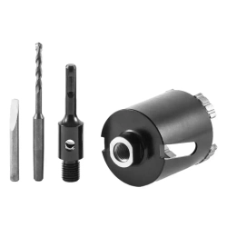 Алмазная коронка по бетону, кирпичу и камню для подрозетников с переходником SDS Plus 72х70 мм с центрирующим сверлом FixZilla